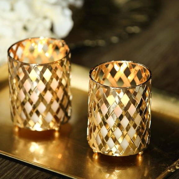 Efavormart 2 Pack 4" Tall Metal Gold Candle Holder Set Votive Candle Holder Set Wedding Table Centerpiece