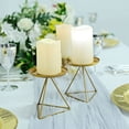 thumbnail image 1 of Efavormart 2 Pack | 5" Gold Metal Triangle Base Pillar Candle Holder Stands, Geometric Candle Centerpieces, 1 of 11