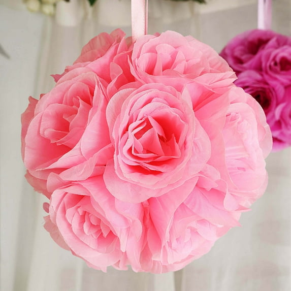 Efavormart 2 Pack | 7" Pink Flower Ball Silk Rose Pomander Kissing Ball