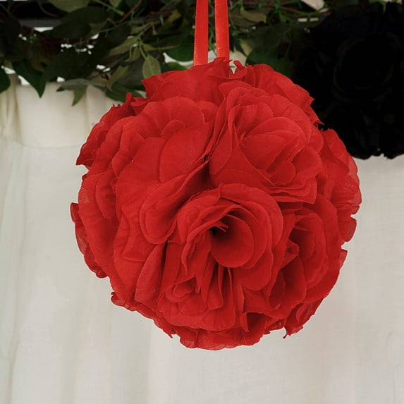 Efavormart 2 Pack | 7" RED Flower Ball Silk Rose Pomander Kissing Ball