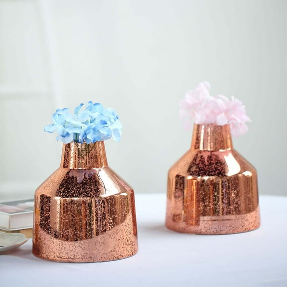 Efavormart 2 Pack 8" Rose Gold Mercury Glass Vases Vessel Shaped Glass Flower Vase Centerpieces