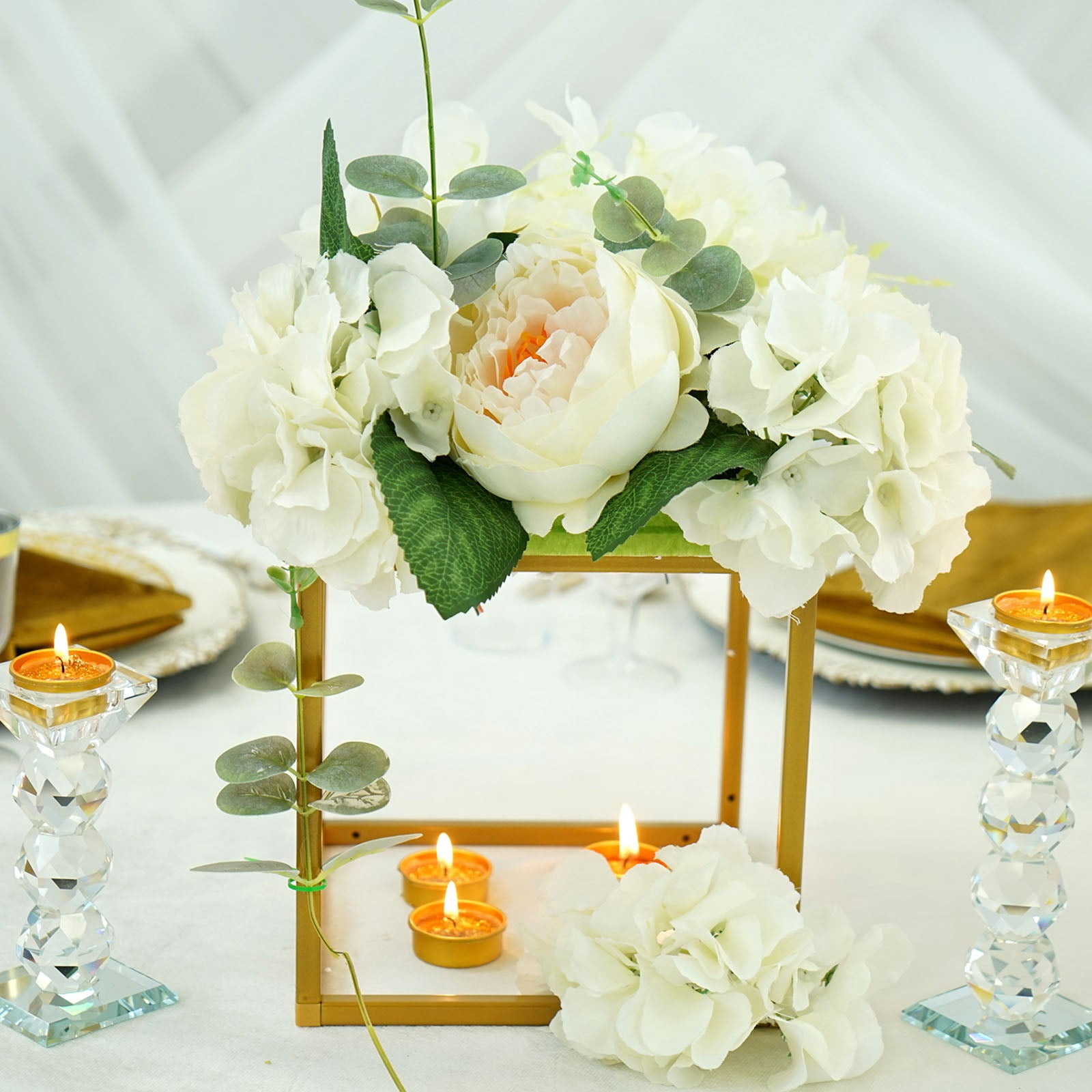Gold 8" Square Metal Geometric Flower Stand Set