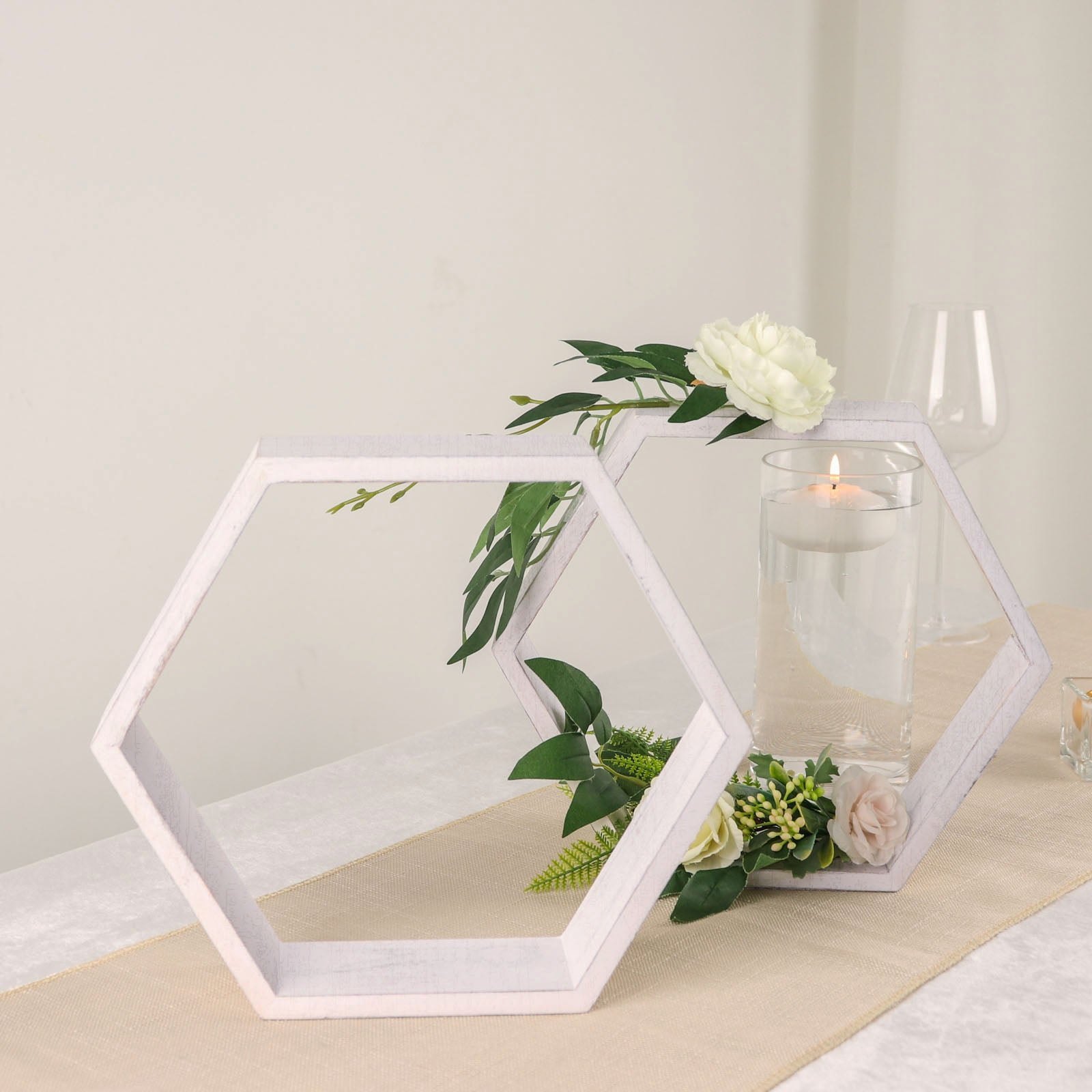 Efavormart 2 Pack | 9" Hexagon Whitewashed Wood Centerpiece, Geometric ...