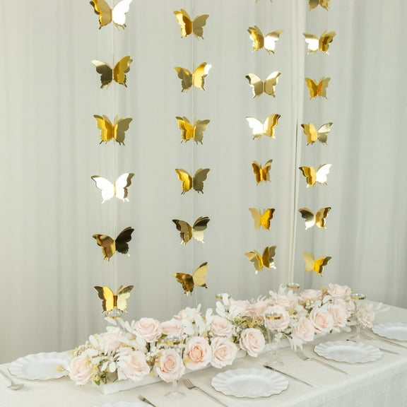 Efavormart 2 Pack | 9ft Gold 3D Paper Butterfly String Banners, Hanging Garland Party Streamers