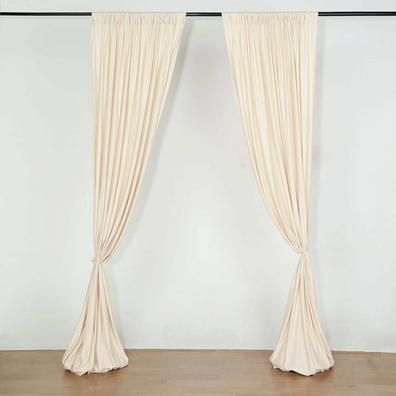 Efavormart 2 Pack | Beige Fire Retardant Scuba Polyester Curtain Panel Backdrops Wrinkle Free With Rod Pockets - 10ftx10ft