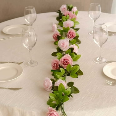Efavormart 2 Pack Blush Dusty Rose Artificial Silk Mini Rose Vines Hanging Flower Garland with 26 Flower Heads - 7ft