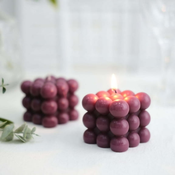 Efavormart 2 Pack | Burgundy 2" Bubble Cube Paraffin Wax Candles, Unscented Square Pillar Candle, Party Favor Gift
