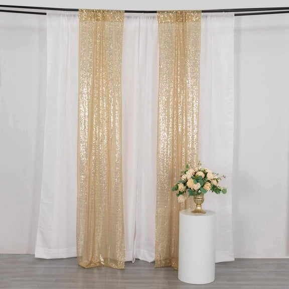 Efavormart 2 Pack Champagne Sequin Photo Backdrop Curtains with Rod Pockets, Seamless Glitter Mesh Photo Background Drapery Panels - 8ftx2ft