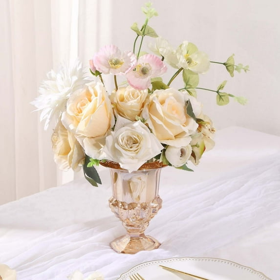 Efavormart 2 Pack Classic Roman Urn Style Amber Glass Flower Vases, Mini Pedestal Vase Table Centerpieces - 6"