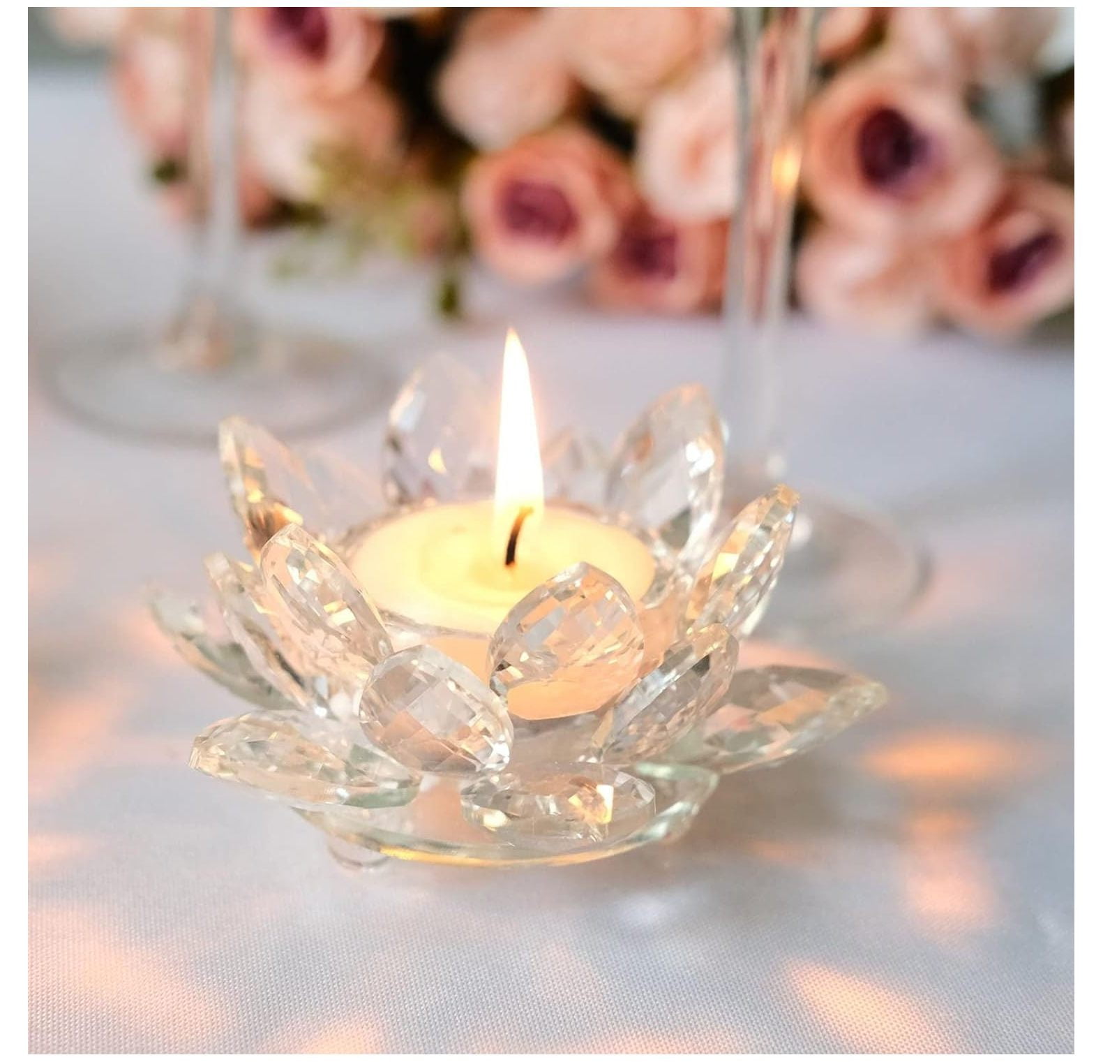 Efavormart 2 Pack | Clear 4.5" Crystal Glass Lotus Flower Votive Candle ...