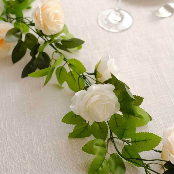 Efavormart 2 Pack Cream Ivory Artificial Silk Mini Rose Vines Hanging Flower Garland with 26 Flower Heads - 7ft