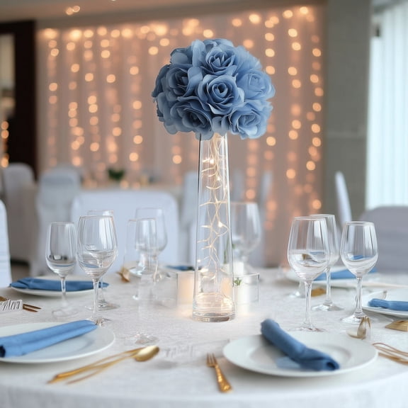 Efavormart 2 Pack Dusty Blue Artificial Silk Rose Kissing Ball, Faux Flower Ball 7"