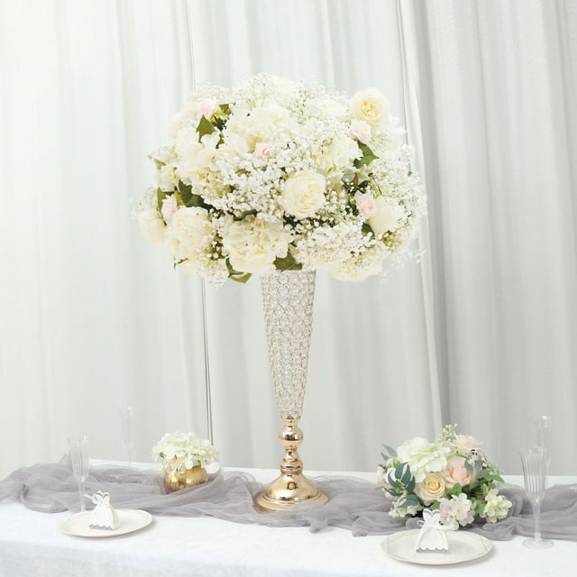 Efavormart 2 Pack | Gold 32” Tall Crystal Beaded Trumpet Vase Set, Table Centerpiece - Walmart.com