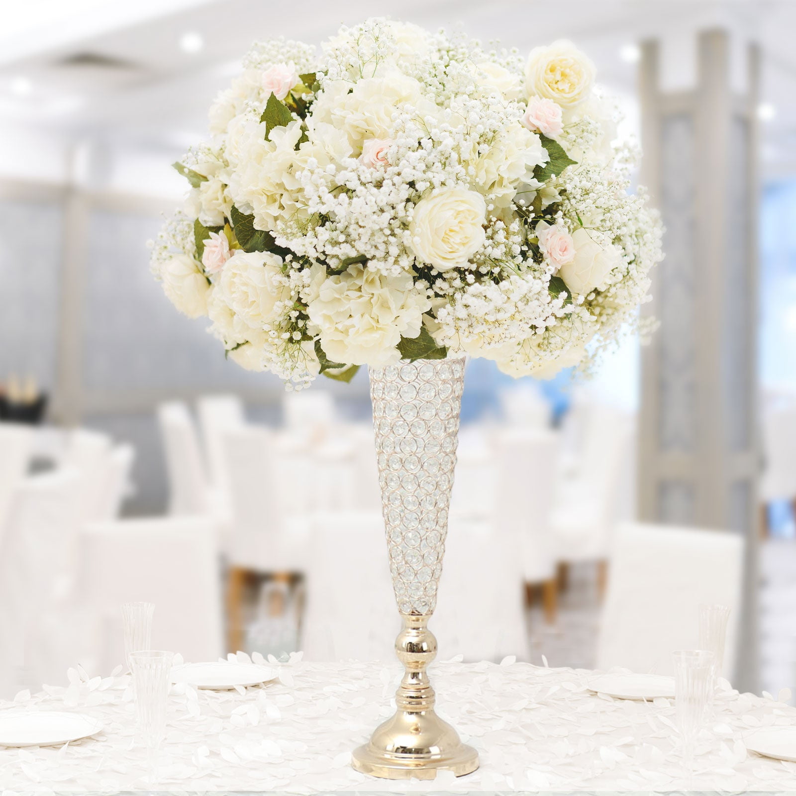 Efavormart 2 Pack | Gold 32” Tall Crystal Beaded Trumpet Vase Set, Table Centerpiece - Walmart.com