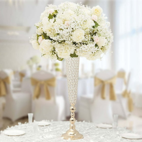 Efavormart 2 Pack | Gold 40” Tall Crystal Beaded Trumpet Vase Set, Table Centerpiece