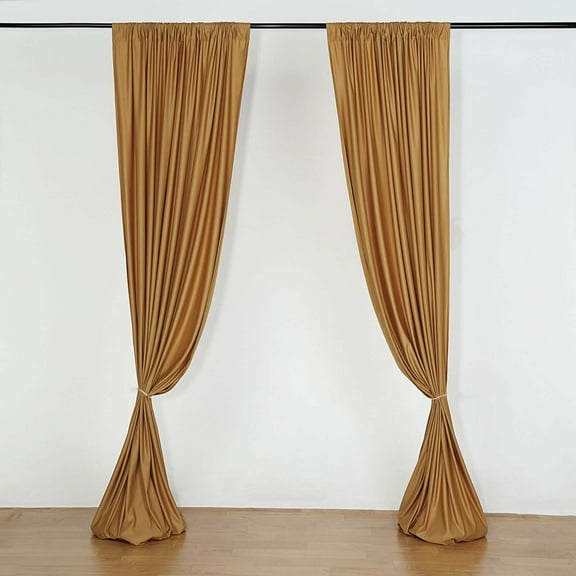 Efavormart 2 Pack | Gold Fire Retardant Scuba Polyester Curtain Panel Backdrops Wrinkle Free With Rod Pockets - 10ftx10ft