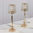 thumbnail image 1 of Efavormart 2 Pack Gold Metal Pillar Votive Candle Holders With Crystal Lamp Shade, Candlestick Stand for Table Centerpieces - 15", 1 of 11