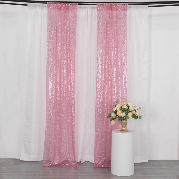 Efavormart 2 Pack Pink Sequin Photo Backdrop Curtains with Rod Pockets, Seamless Glitter Mesh Photo Background Drapery Panels - 8ftx2ft