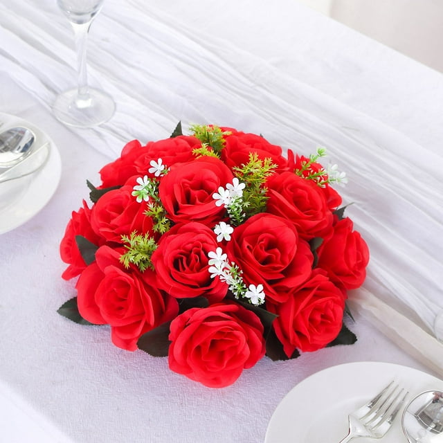 Efavormart 2 Pack Red Artificial Flower Ball Bouquets For Centerpieces