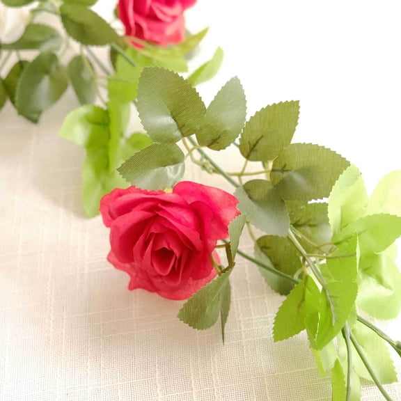 Efavormart 2 Pack Red Ivory Artificial Silk Mini Rose Vines Hanging Flower Garland with 26 Flower Heads - 7ft