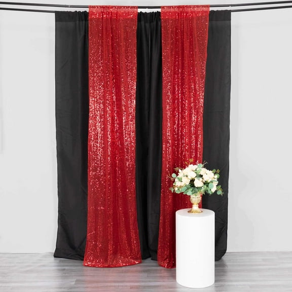 Efavormart 2 Pack Red Sequin Photo Backdrop Curtains with Rod Pockets, Seamless Glitter Mesh Photo Background Drapery Panels - 8ftx2ft