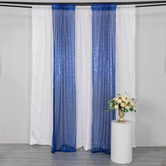 Efavormart 2 Pack Royal Blue Sequin Photo Backdrop Curtains with Rod Pockets, Seamless Glitter Mesh Photo Background Drapery Panels - 8ftx2ft