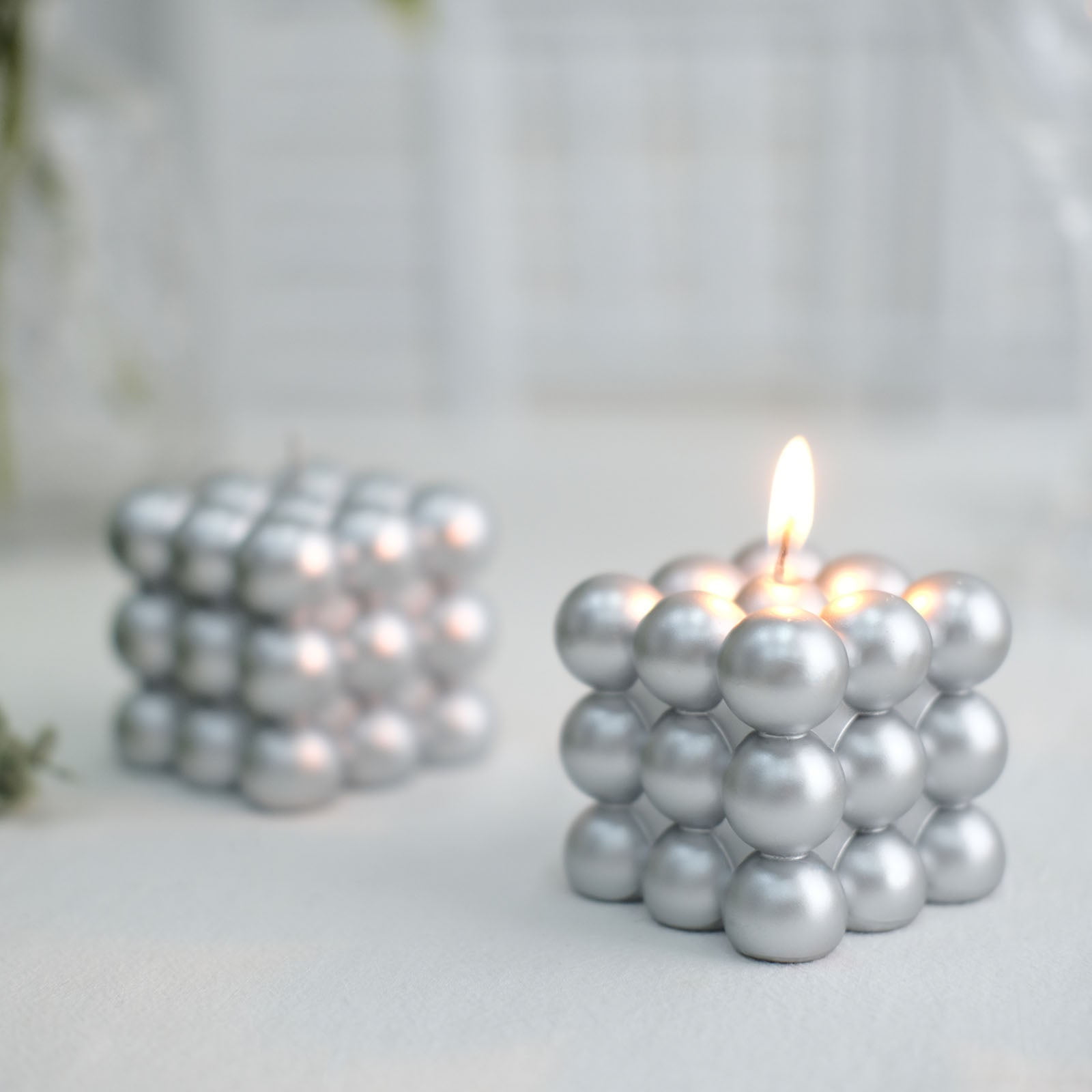 Efavormart 2 Pack | Shiny Metallic Silver 2" Bubble Cube Paraffin Wax ...
