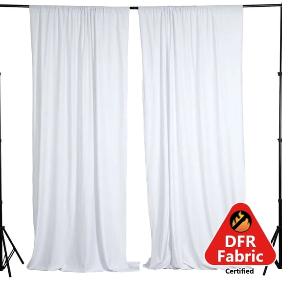 Efavormart 2 Pack | White Fire Retardant Scuba Polyester Curtain Panel Backdrops Wrinkle Free With Rod Pockets - 10ftx10ft