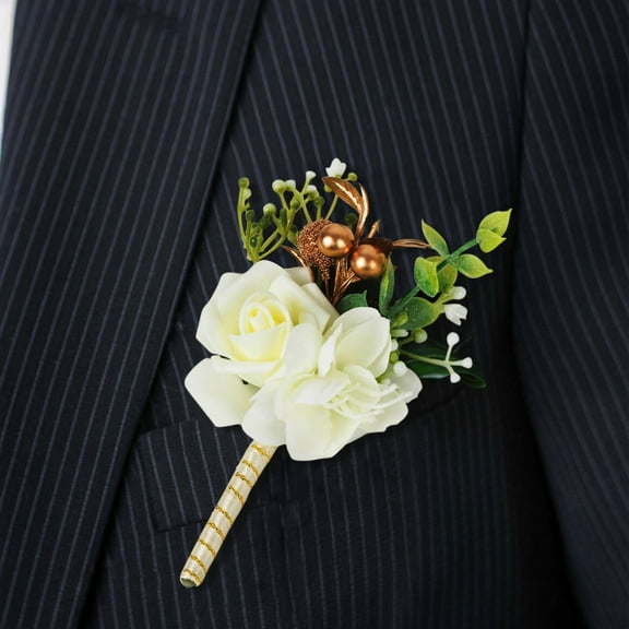 Efavormart 2 Pack White Silk Rose Boutonniere With Pin, Real Touch Artificial Flower Pocket Square - 5"