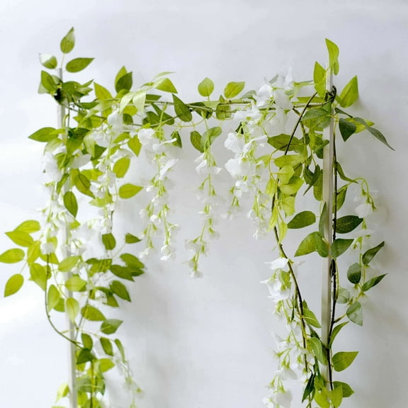 Efavormart 2 Pack White Silk Wisteria Flower Garland Hanging Vines, Artificial Floral Garland Wedding Arch Decor - 6ft
