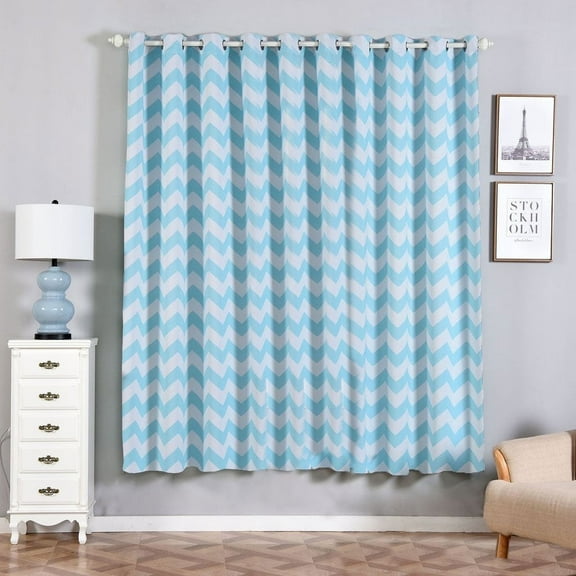 Efavormart 2 Panels White/Blue Polyester Chevron Design Thermal Insulated Blackout Room Darkening Grommet Top Curtain 52"x84"