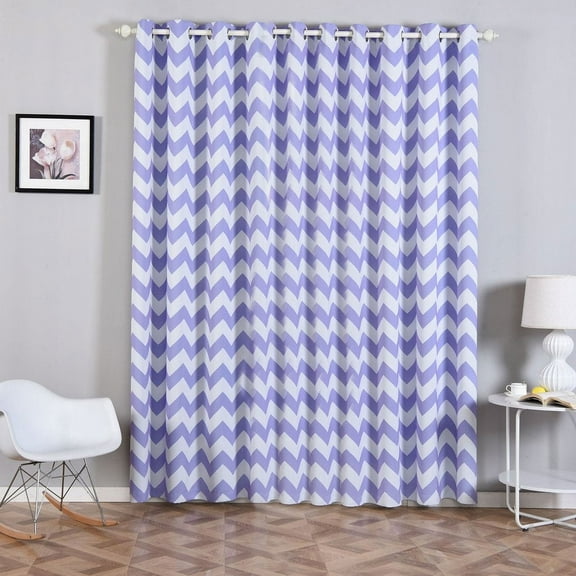 Efavormart 2 Panels White/Lavender Polyester Chevron Design Thermal Insulated Blackout Room Darkening Grommet Top Curtain 52"x96"