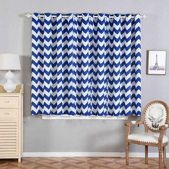 Efavormart 2 Panels White/Royal Blue Polyester Chevron Design Thermal Insulated Blackout Room Darkening Grommet Top Curtain 52"x64"