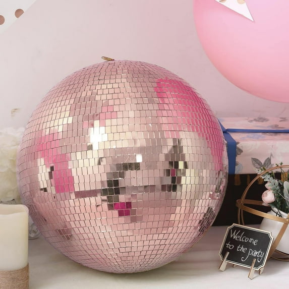 Efavormart 2 Pcs 9" Rose Gold Glass Mirror Disco Ball with Hanging String Christmas Ornaments