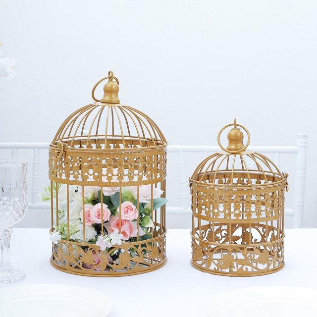 "Efavormart Gold Metallic Bird Cage Set, Elegant Metal Decorative ...