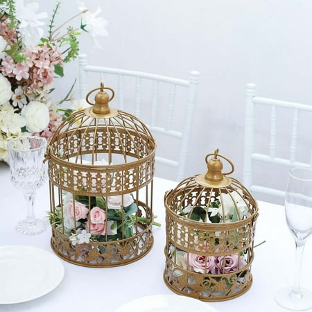 Efavormart 2 Sets Of Large Metallic Gold Bird Cage Wedding Centerpiece Table Party Decor All Occasions - 9",13" Tall