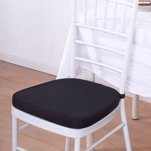 "Efavormart 2"" Black Chiavari Chair Cushion with Velcro Ties, Removable Cover, Memory Foam Seat