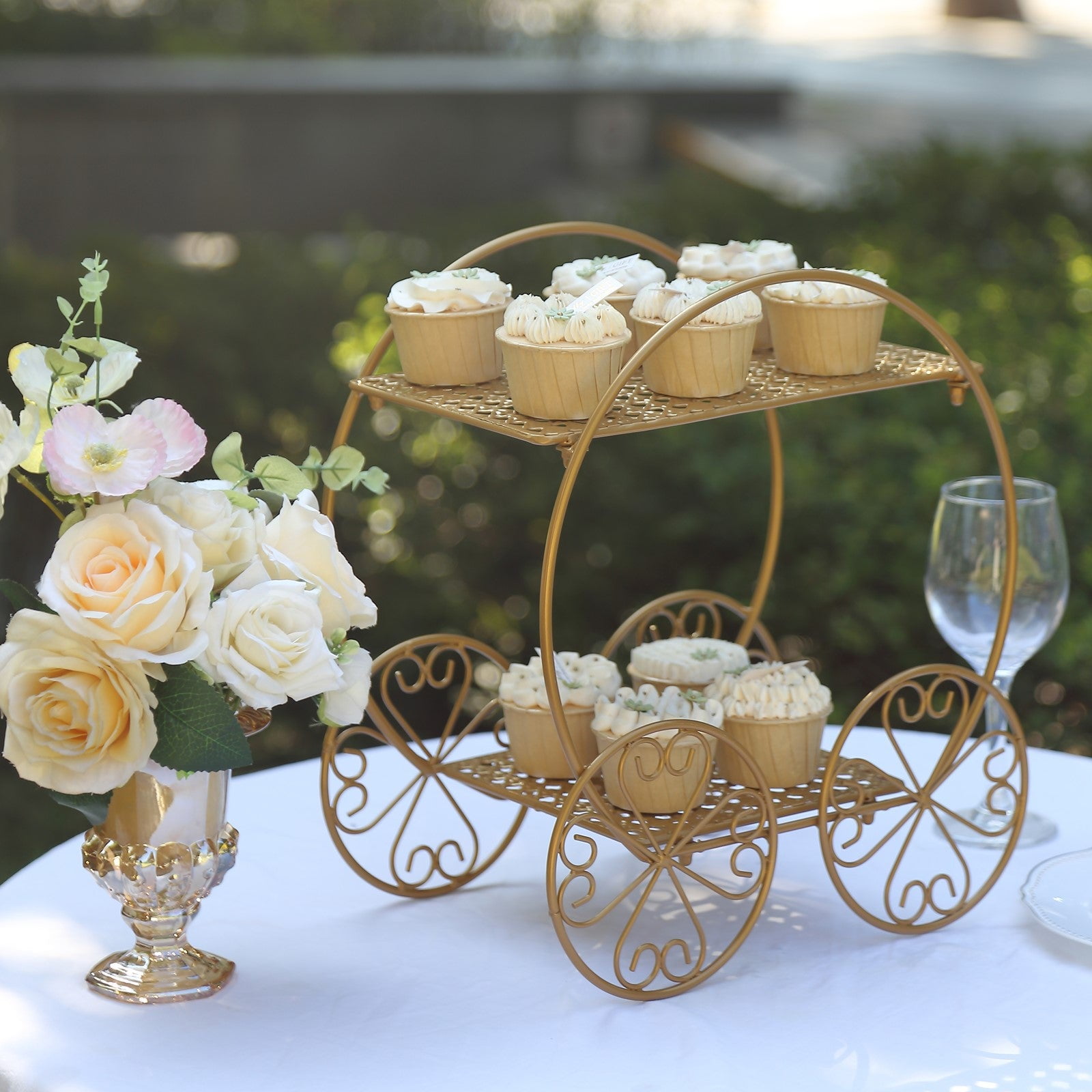 Efavormart 2Tier Gold Metal Princess Carriage Cupcake Dessert Display