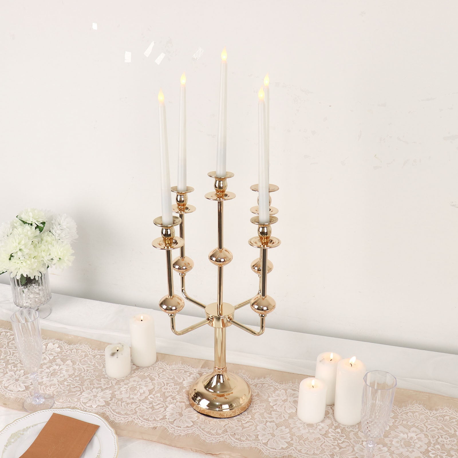 YIYIBYUS 5-Arms Candelabra 29.5 in. Tall Gold Metal Wedding Centerpieces Candlestick  Holder Table Party Home Decor OT-HSYXF-1885 - The Home Depot