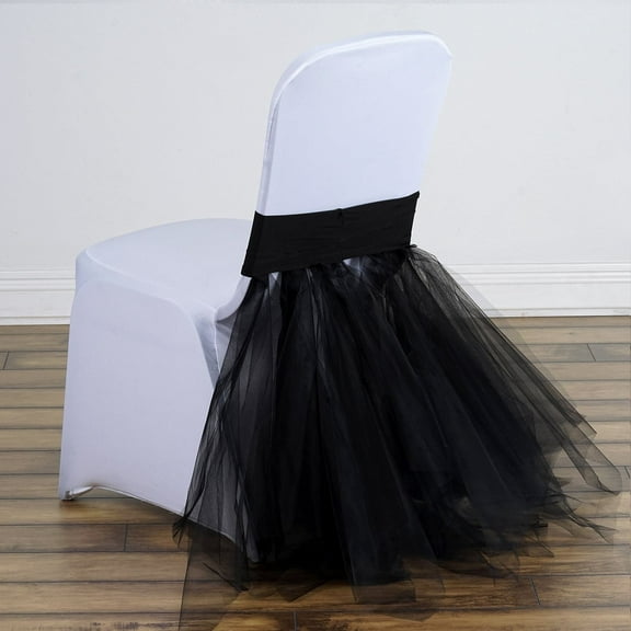 Efavormart 20 PCS Black Bridal Wedding Party Stretchy Spandex Fitted Tulle Tutu Chair Skirts Dinning Event Slipcover For Banquet