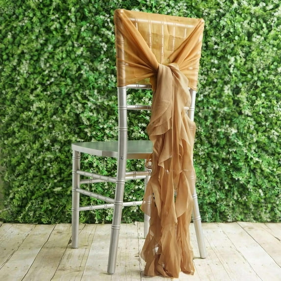Efavormart 20 PCS Elegant Gold Chair Sashes Covers Premium Sheer Ruffles Curly Willow Chiffon Wedding Sashes for Party Ceremony Banquet Outdoor Events