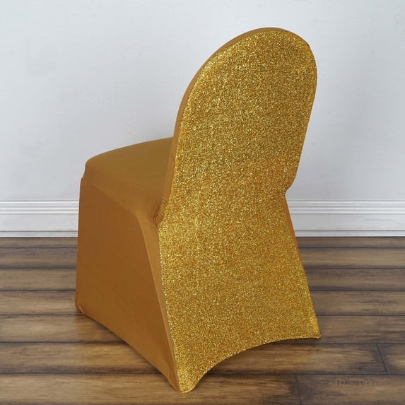 Efavormart 20 PCS Gold Spandex Stretch Banquet Chair Cover, Fitted with Metallic Shimmer Tinsel Back