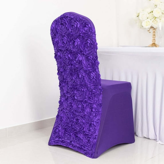 Efavormart 20 PCS Purple Satin Rosette Spandex Stretch Banquet Chair Cover, Fitted Chair Cover
