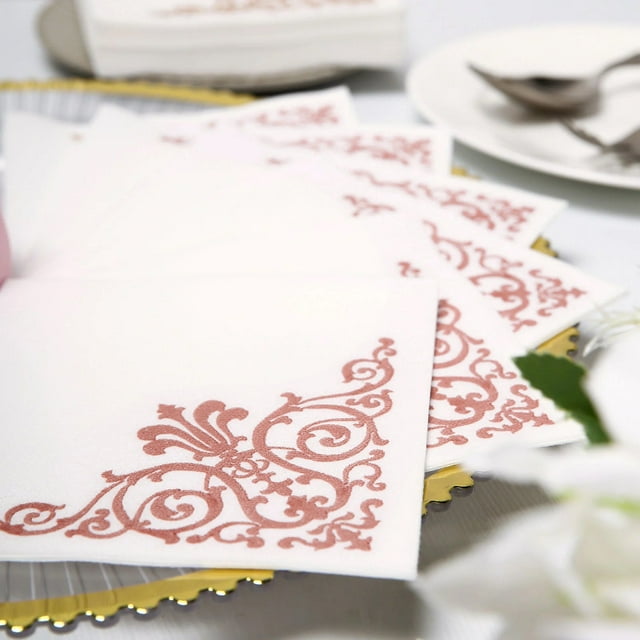 Efavormart 20 Pack - 10"x10" White Paper Napkins, Wedding Cocktail Napkins with Metallic Rose ...