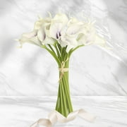 Efavormart 20 Pack 14" Tall Artificial Calla Lily Flowers Real Touch Single Stem Calla Lilies - White/Purple