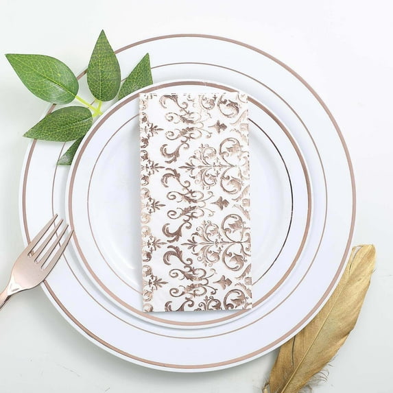 Efavormart 20 Pack 3 Ply Metallic Rose Gold Vintage Pattern Paper Napkins Wedding Cocktail Napkins Dinner Napkins