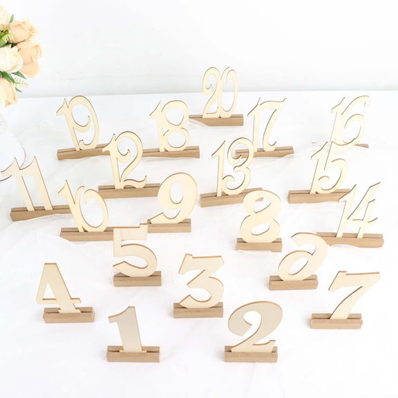 Efavormart 20 Pack | 6" Natural Wooden 1-20 Wedding Table Numbers Set With Holder Base