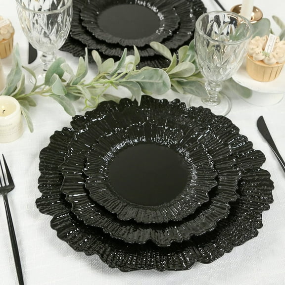 Efavormart 20-Pack Black Reef Design Plastic Plates – 10" Dinner Party Plates – Elegant Disposable Tableware