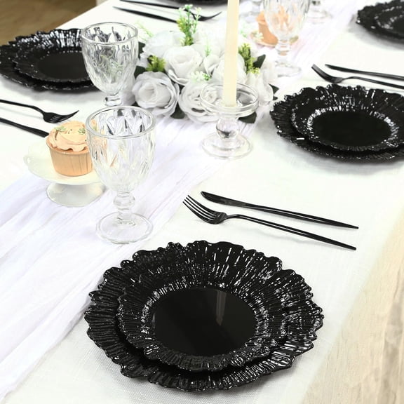 Efavormart 20-Pack Black Reef Design Plastic Plates – 7" Dessert & Appetizer Party Plates – Elegant Disposable Tableware