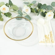 Efavormart 20 Pack Clear Plastic Salad Soup Bowls with Gold Rim, Round Disposable Dessert Serving Bowls - 12oz